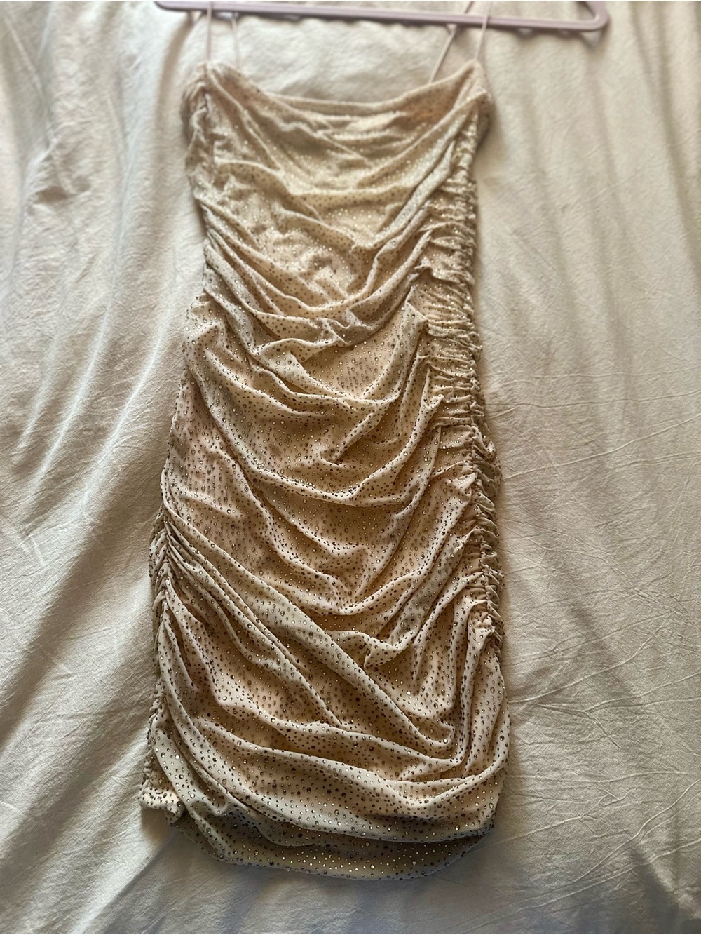 Oh Polly- Gold Sequin Spaghetti-Strap Mini Dress - Picture 2 of 5